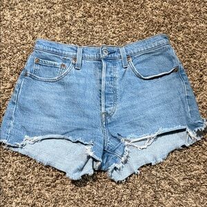 Levi's Light Blue Frayed Jean Shorts